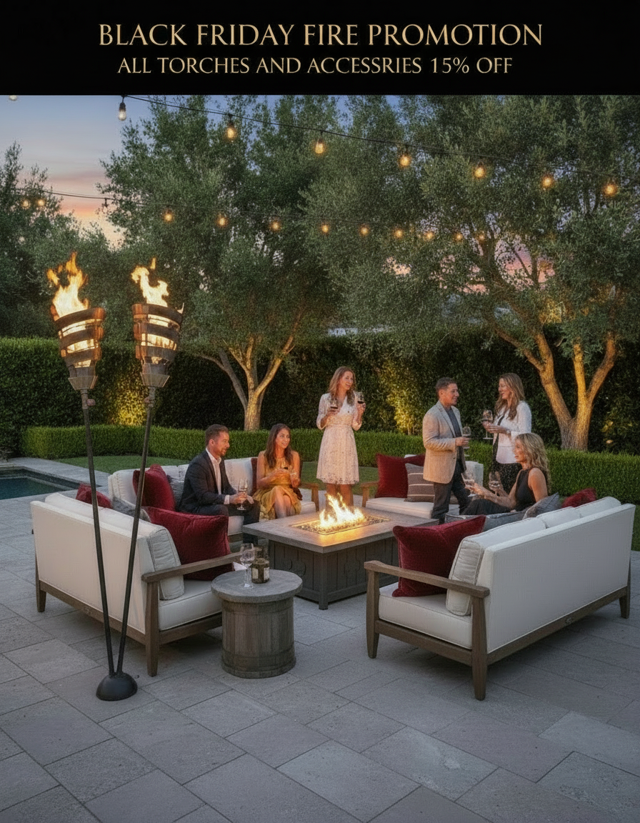 Spiral torch in outdoor luxury patio setting