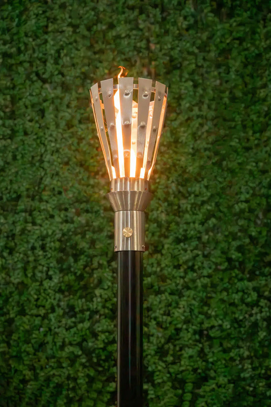 Stainless steel trojan fire torch wind proof 30,000 btu  perfect flame luxury outdoor lighting