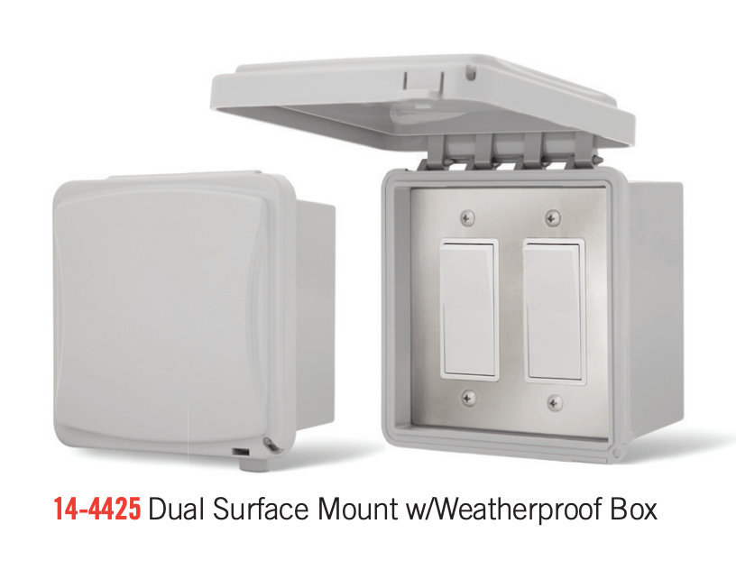 Infratech 14-4425 dual surface mount switch with weatherproof box, closed and open views