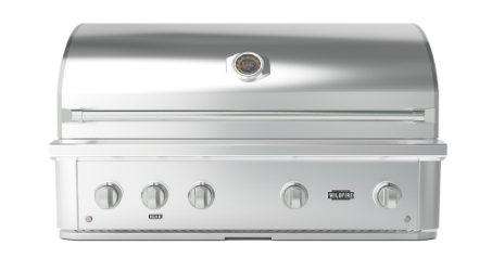 Wildfire Ranch Pro 42-inch built-in gas grill with 304 stainless steel construction, four cast stainless steel burners, and LED backlit control knobs