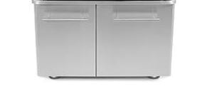 Wildfire 30-inch stainless steel griddle cart with dual storage doors and side shelves for the Wildfire Ranch PRO 30-inch built-in griddle