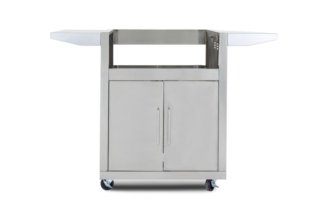 Blaze 26-Inch Pizza Oven Cart with folding side shelves and stainless steel storage cabinet