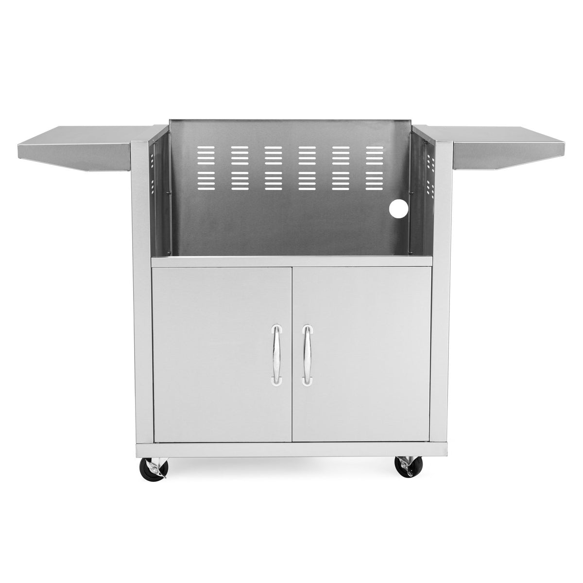 Blaze LTE+ 30-Inch Griddle Cart front view with folding side shelves and double-door storage