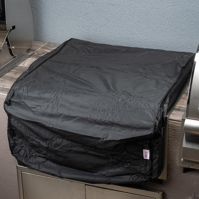 Blaze LTE+ 30-Inch Built-In Griddle Cover installed on outdoor griddle
