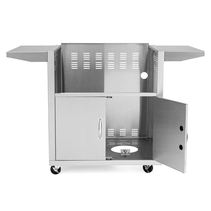 Blaze LTE+ 30-Inch Griddle Cart with cabinet door open showing interior storage