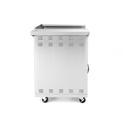 Blaze LTE+ 30-Inch Griddle Cart side view with stainless steel construction and casters