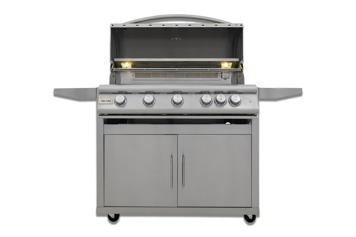 Blaze LTE+ 40-inch 5-burner gas grill on compatible freestanding cart