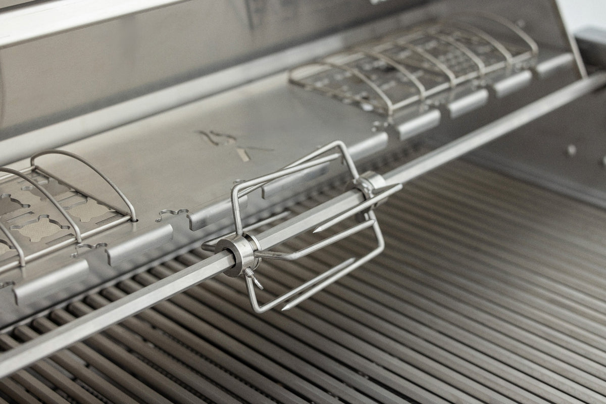 Blaze LTE PRO 32-inch grill rotisserie and interior cooking detail