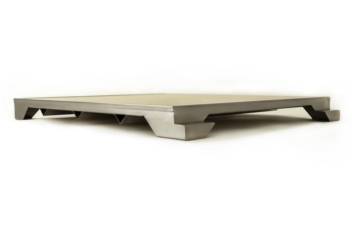 Blaze Professional 15-Inch Ceramic Pizza Stone low-angle view with raised tray
