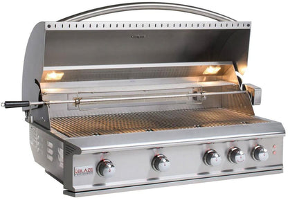 Blaze LUX 44-Inch built-in grill open showing cooking