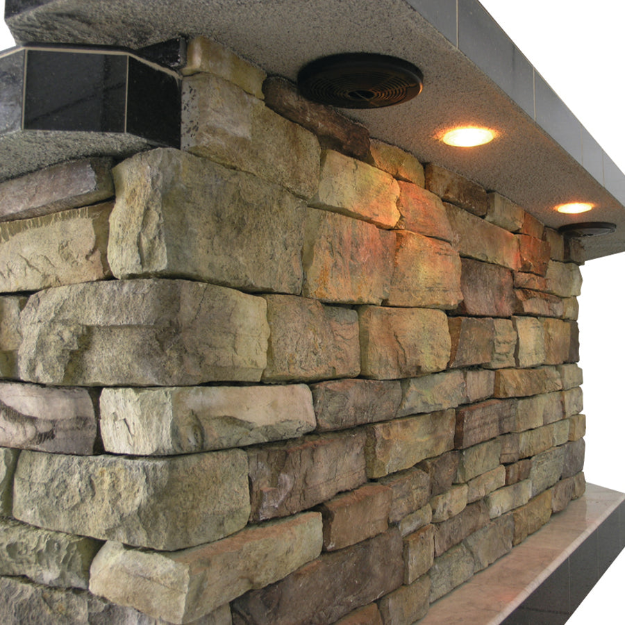 Cal Flame undercounter white LED lights OPTQ820L installed on an outdoor kitchen island