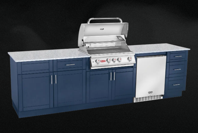 Bull Charleston 10 Ft Outdoor Kitchen Island with Angus Grill, Triple Drawer Storage and Outdoor Refrigerator