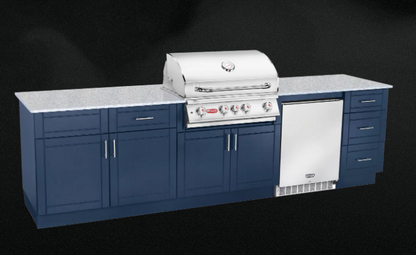 Bull Charleston DuraBull 10 Ft Outdoor Kitchen with Angus 4-Burner Grill, Refrigerator and Symphony Blue HDPE Cabinetry