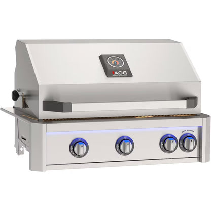 American Outdoor Grill 30-in L-Series built-in natural gas grill with blue LED control knobs and back burner