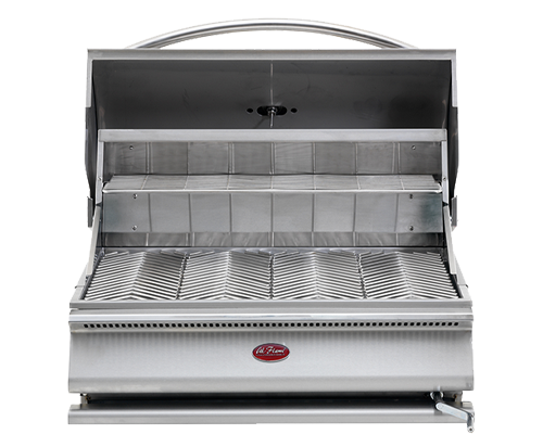 Cal Flame built-in charcoal grill with stainless steel construction, adjustable charcoal tray and front access door
