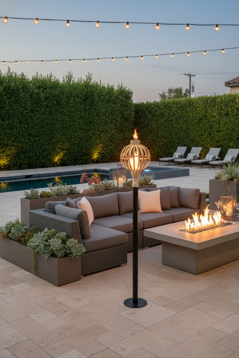 Globe torch in luxury outdoor setting