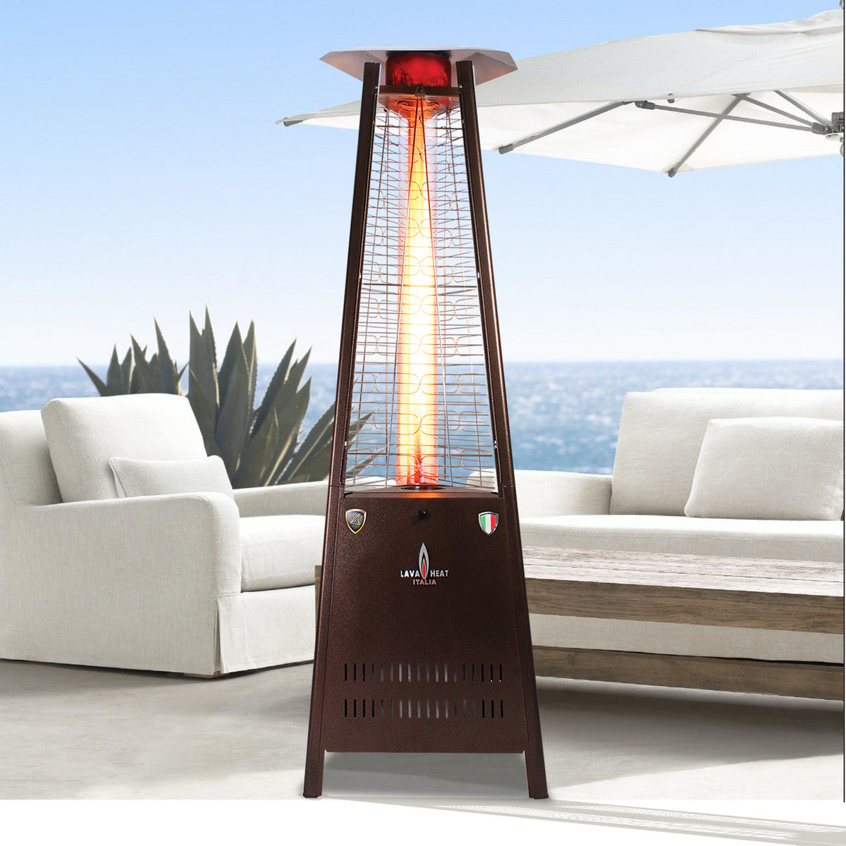 Lava Heat Italia Capri flame tower on coastal patio
