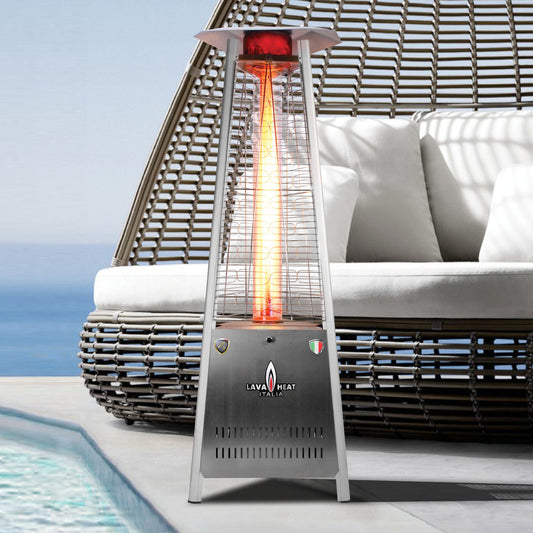 Lava Heat Italia Capri flame tower beside luxury pool