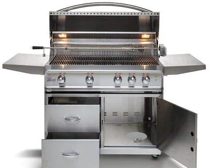 Blaze Professional LUX 44-inch grill cart with two storage drawers and cabinet open