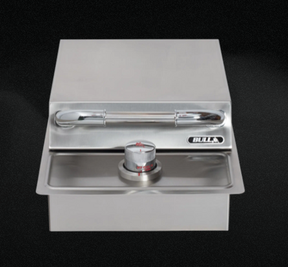 Bull Single Side Burner Drop-In with Stainless Steel Lid Closed for Outdoor Kitchen Installation