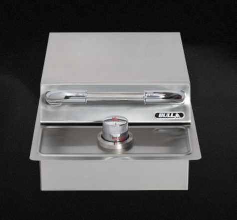 Bull Single Side Burner Drop-In with Stainless Steel Lid Closed for Outdoor Kitchen Installation