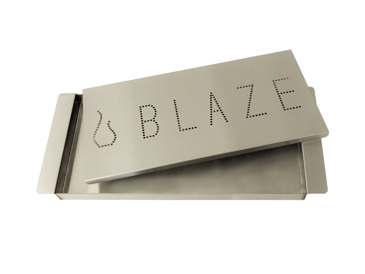 Blaze stainless steel smoker box open without wood chips
